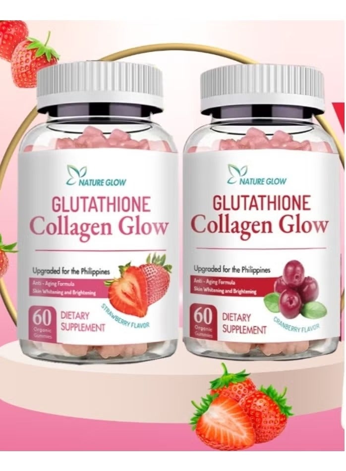 NATURE GLOW علكات الجلوتاثيون والكولاجين المتوهجة الجلوتاثيون الكولاجين الطبيعي بنكهة الفراولة والتوت البري - Image 1